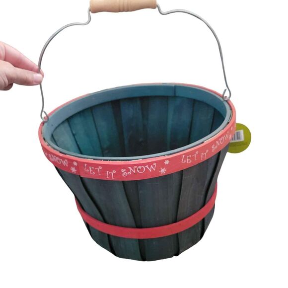 NWT Vintage 2003 Green and Red Let It Snow Bushel Basket - Picture 4 of 6